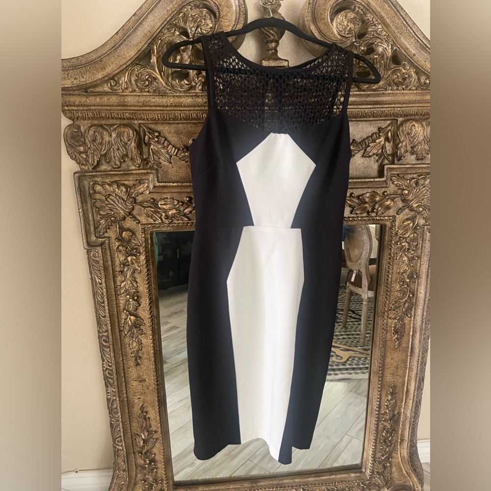 Black Halo Black/White MIDI Dress